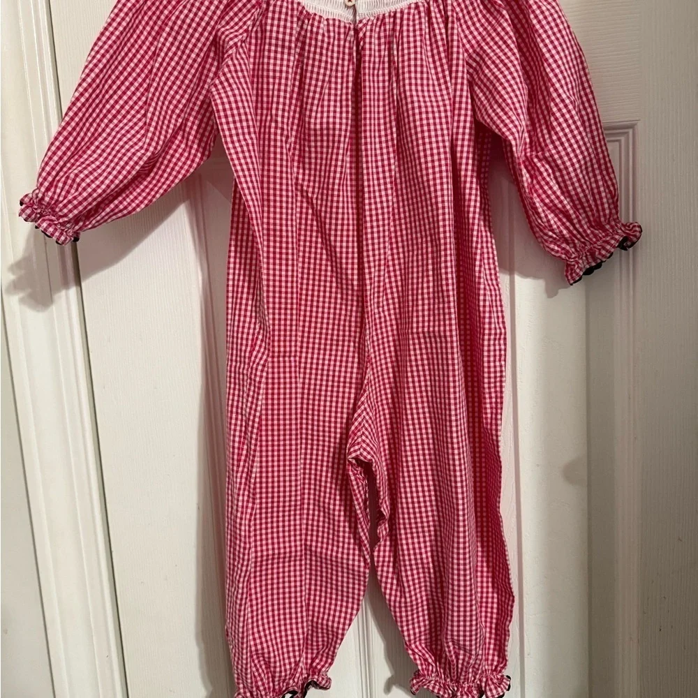 Marie Nicole Smocked Red Wagon Romper